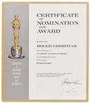 Star Wars Academy Award Nomination -- Awarded to Production Designer Roger Christian Who Won the Academy Award for Star Wars