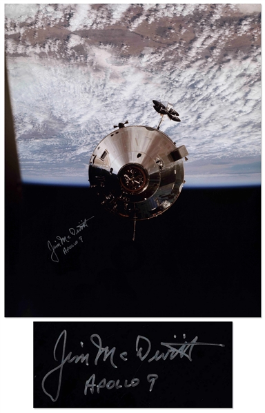James McDivitt Signed 20'' x 16'' Photo From the Apollo 9 Mission, Showing the Command Module in Earth's Orbit
