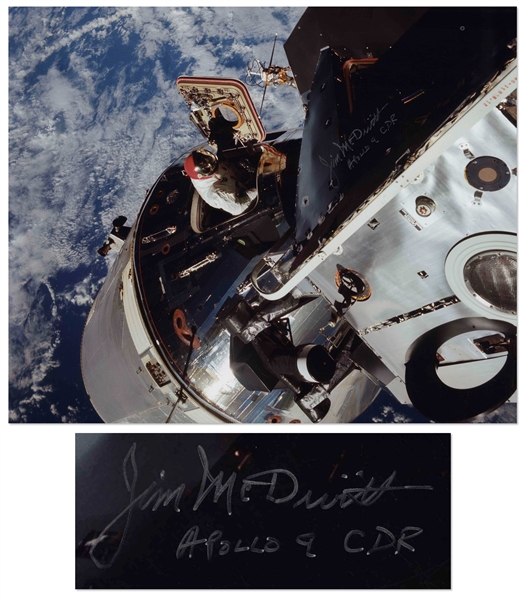 James McDivitt Signed 20'' x 16'' Photo From the Apollo 9 Mission, Showing Dave Scott During His EVA