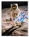 Buzz Aldrin Signed 8 x 10 Lunar Photo -- We Come in Peace