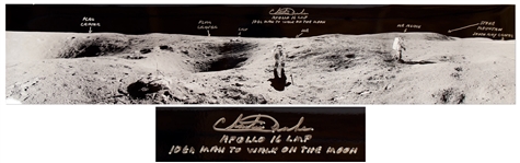 Charlie Duke Signed 40 Panoramic Photo of the Lunar Surface -- With Dukes Hand Notations