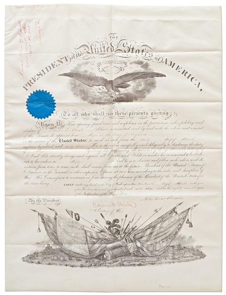 Abraham Lincoln Military Appointment Signed -- Near Fine Document with Full Abraham Lincoln Signature