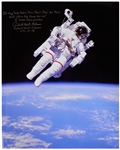 Astronaut Robert Hoot Gibson Signed 16 x 20 Photo of the First Untethered Spacewalk During STS-41-B