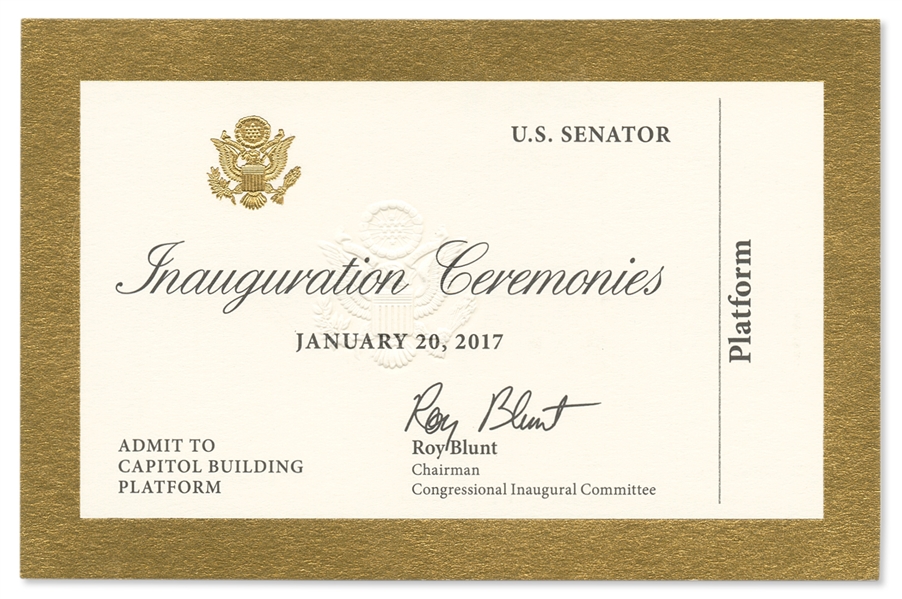 Donald Trump 2017 Inauguration Ticket -- Scarce Ticket Issued to a U.S. Senator with U.S. Capitol Platform Seating