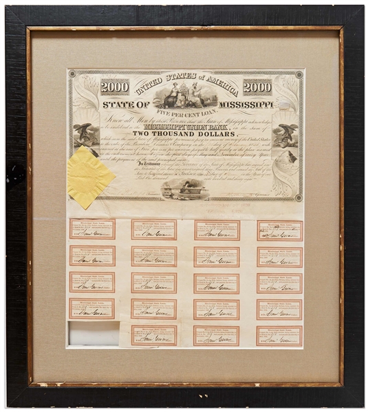 State of Mississippi Bond for $2,000 Dated 1838