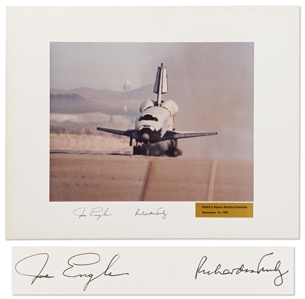Large Format Photograph of the Space Shuttle Columbia STS-2 Landing, on Presentation Mat Signed by the Crew