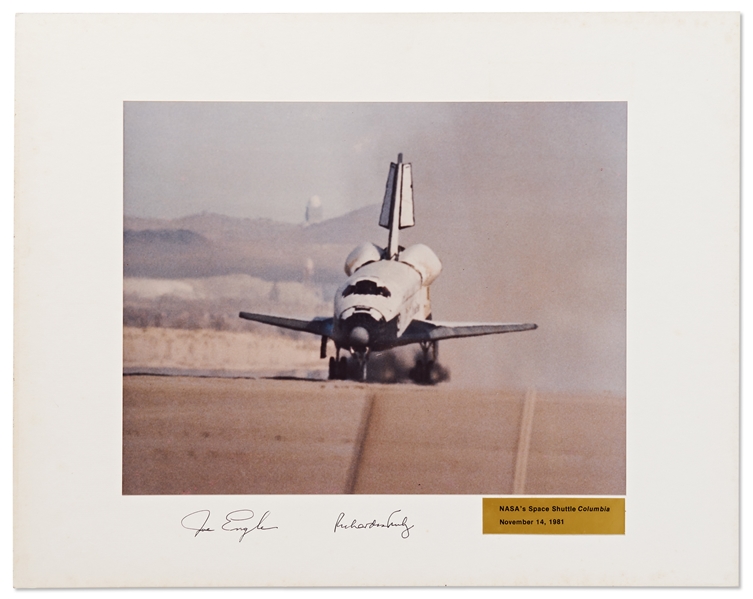 Large Format Photograph of the Space Shuttle Columbia STS-2 Landing, on Presentation Mat Signed by the Crew