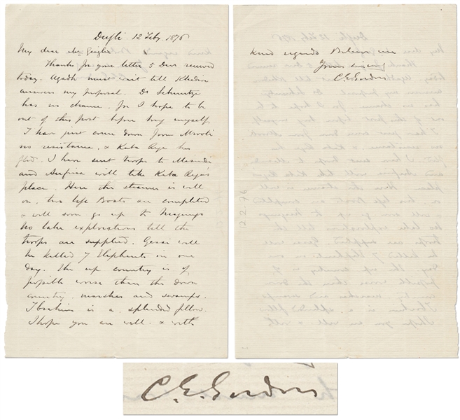 Charles George Gordon Autograph Letter Signed from Dufile -- ...Kaba Rega has fled. I have sent troops to Masindi and Anfina will take Kaba Regas place...