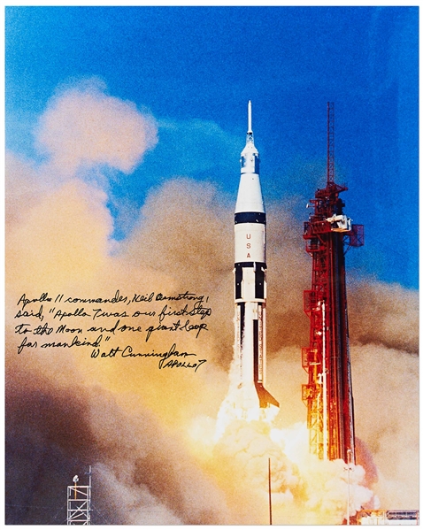 Walter Cunningham Signed 16'' x 20'' Photo of the Apollo 7 Liftoff -- ''...Apollo 7 was our first step to the moon...''