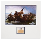 George Washington Encapsulated Signature, Matted with Washington Crossing the Delaware to Create a Powerful Visual Display Measuring 26 x 24.5
