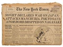 The New York Times from 9 August 1945 with Reporting on the Nuclear Bombing of Nagasaki