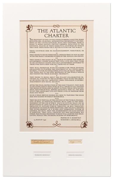 Franklin D. Roosevelt and Winston Churchill Signed Atlantic Charter Display, Which Shaped International Relations & Democracy Post-WWII -- Measures 19 x 30.25, With PSA/DNA COAs