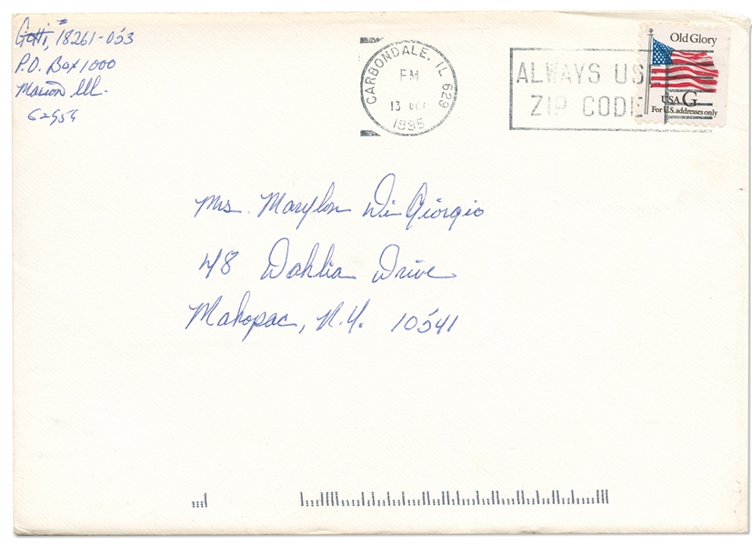 John Gotti Signed and Handwritten Envelope -- Written from Prison in 1995