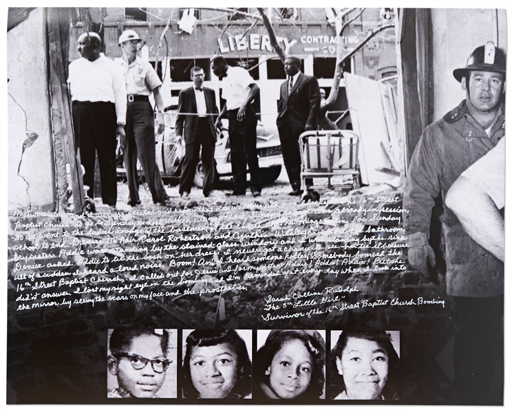 Sarah Collins Handwritten & Signed 20 x 16 Photo Essay on the 16th St. Baptist Church Bombing in 1963 -- Collins is The 5th Little Girl Lone Survivor, Whose Sister & Friends Died in the Attack
