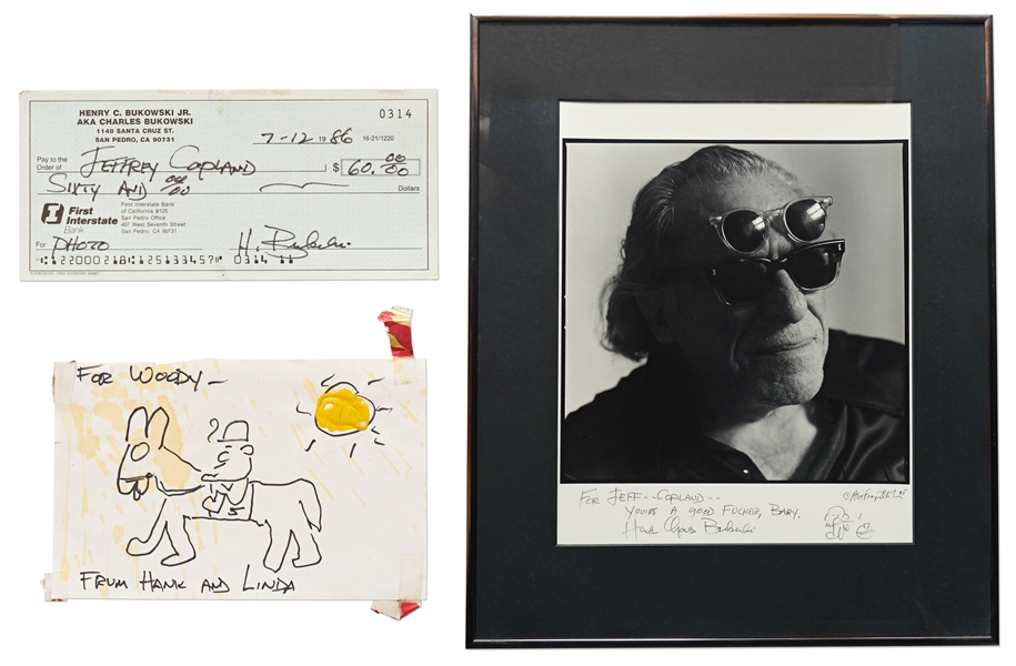 Fantastic Charles Bukowski Archive Including Signed First Editions, Original Art, Check Signed, Photo Signed & Letters Signed -- From the Estate of Bukowski's Close Friend & Pallbearer, Woody Copland