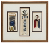 Theodore Roosevelt Campaign Memorabilia -- Includes New York Delegate Badge for 1912 Republican Convention & Ohio for Roosevelt Campaign Ribbon