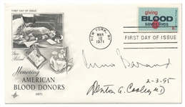 Doctors Christiaan Barnard and Denton Cooley Signed First Day Cover Honoring American Blood Donors
