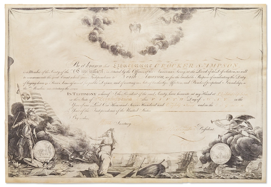 George Washington Society of Cincinnati Document Signed as President