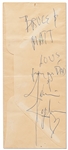 Janis Joplin Autograph, Signed at the 1970 Birthday Party of Kenneth Threadgill -- With Epperson COA
