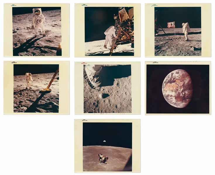 Lot of 7 Apollo 11 NASA Photos -- All on ''A Kodak Paper'' & All Either Blue, Black or Red Numbered