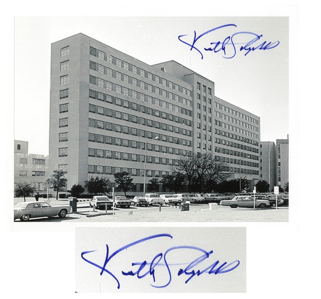 Dr. Kenneth Salyer 11'' x 8.5'' Signed Photo of Parkland Memorial Hospital in Dallas -- Where Dr. Salyer Attempted to Save President John F. Kennedy's Life