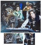 Carrie Fisher, Harrison Ford & Chewbaccas Peter Mayhew Signed 20 x 16 Photo From Star Wars -- With Steiner COA for Fisher and Mayhew, and Beckett COA for Ford