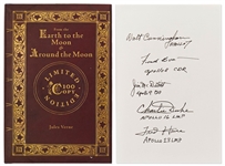 From the Earth to the Moon & Around the Moon Limited Edition Novel Signed by Five Apollo Astronauts: Walt Cunningham, Frank Borman, James McDivitt, Charlie Duke & Fred Haise