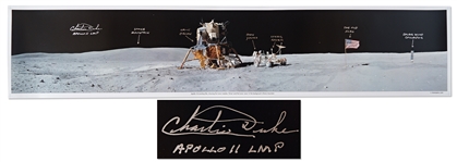 Charlie Duke Signed 40 x 8 Panoramic Lunar Photo From the Apollo 16 Mission