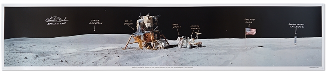Charlie Duke Signed 40'' x 8'' Panoramic Lunar Photo From the Apollo 16 Mission