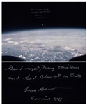Frank Borman Signed 16 x 20 Photo of the Moon Rise from Gemini 7, With His Famous Christmas Message Penned: Good night, Merry Christmas and God Bless all on Earth / Frank Borman / Gemini VII