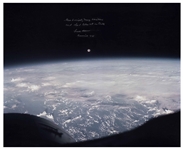 Frank Borman Signed 16'' x 20'' Photo of the Moon Rise from Gemini 7, With His Famous Christmas Message Penned: ''Good night, Merry Christmas and God Bless all on Earth / Frank Borman / Gemini VII''