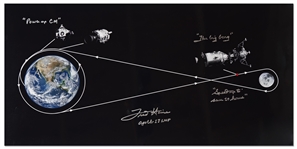 Fred Haise Signed 24'' x 12'' Photo of Apollo 13's Trajectory Around the Moon and Back to Earth