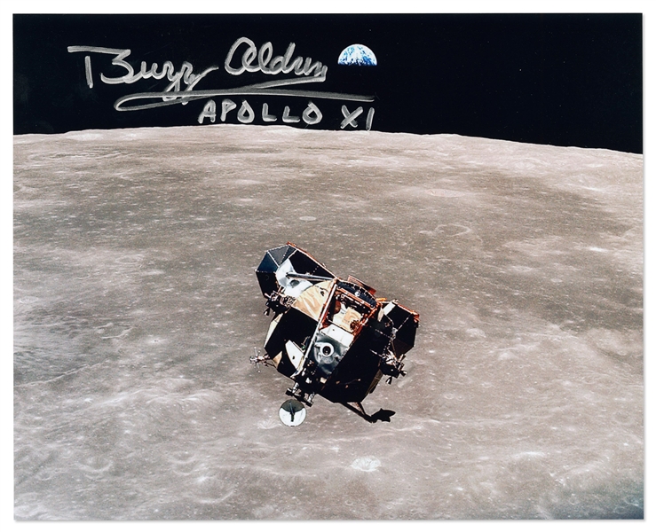 Buzz Aldrin Signed 10 x 8 Photo of the Apollo 11 Lunar Module Departing the Moon