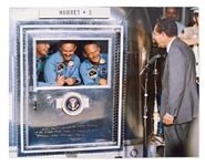 Frank Borman Signed 20 x 16 of Richard Nixon Visiting the Apollo 11 Crew in Quarantine -- Borman Writes that He Watched the Apollo 11 Moon Landing with Nixon