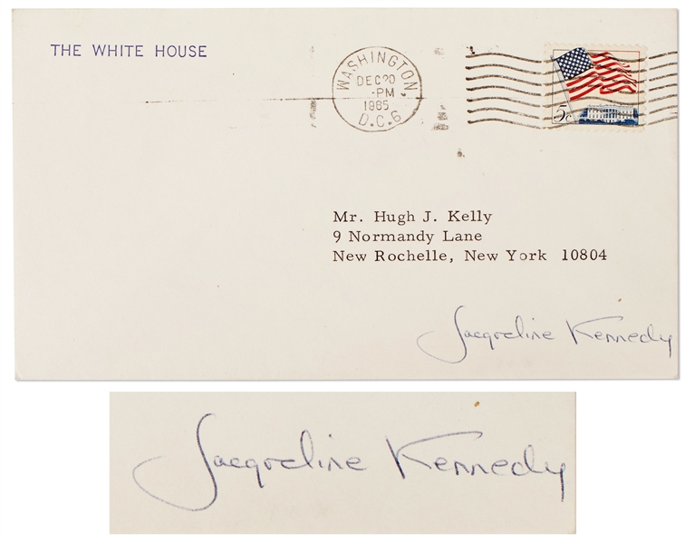 Jacqueline Kennedy Signed White House Envelope, Postmarked 1965 -- With University Archives & JSA COAs