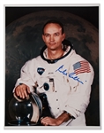 Michael Collins Signed 8 x 10 Photo in His White NASA Spacesuit -- Uninscribed