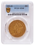 1851-O $20 U.S. Liberty Gold Coin -- PCGS Encapsulated XF40