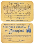 Walt Disney Signed Disneyland Drivers License for the Richfield Autopia -- From 1955, the Year that Disneyland Opened -- With Phil Sears COA