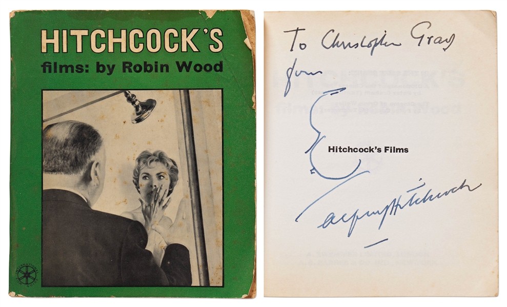 Alfred Hitchcock Signed Self Portrait Sketch Within the Book Hitchcocks Films