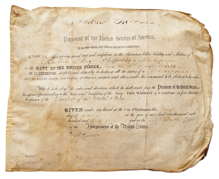 Andrew Jackson Signed Naval Appointment