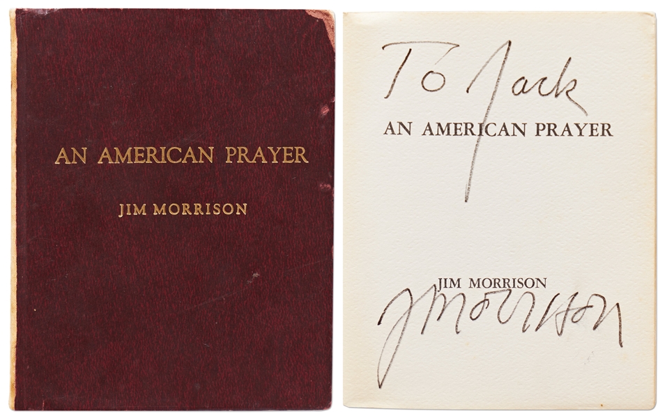 Jim Morrison Signed First Printing of His Personally Owned Poetry Book, An American Prayer -- Given by Morrison to a Journalist in 1970 While Imprisoned in Dade County Jail -- With Epperson COA