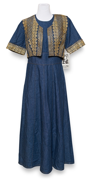 Selena Brand Denim & Gold Embroidered Dress from 1996 -- Included in Selena Fashion Exhibit ''Ahora y Nunca'' Featured in ''Vogue'' Magazine