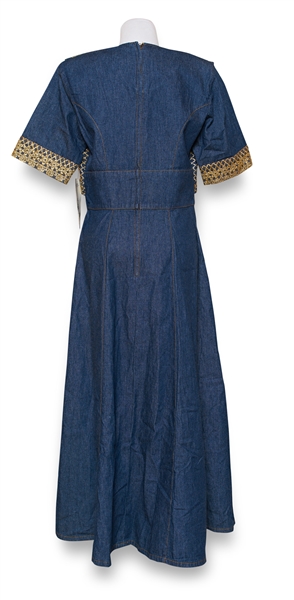 Selena Brand Denim & Gold Embroidered Dress from 1996 -- Included in Selena Fashion Exhibit ''Ahora y Nunca'' Featured in ''Vogue'' Magazine