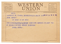 James Dean Telegram Sent in 1954 to His Agent Jane Deacy