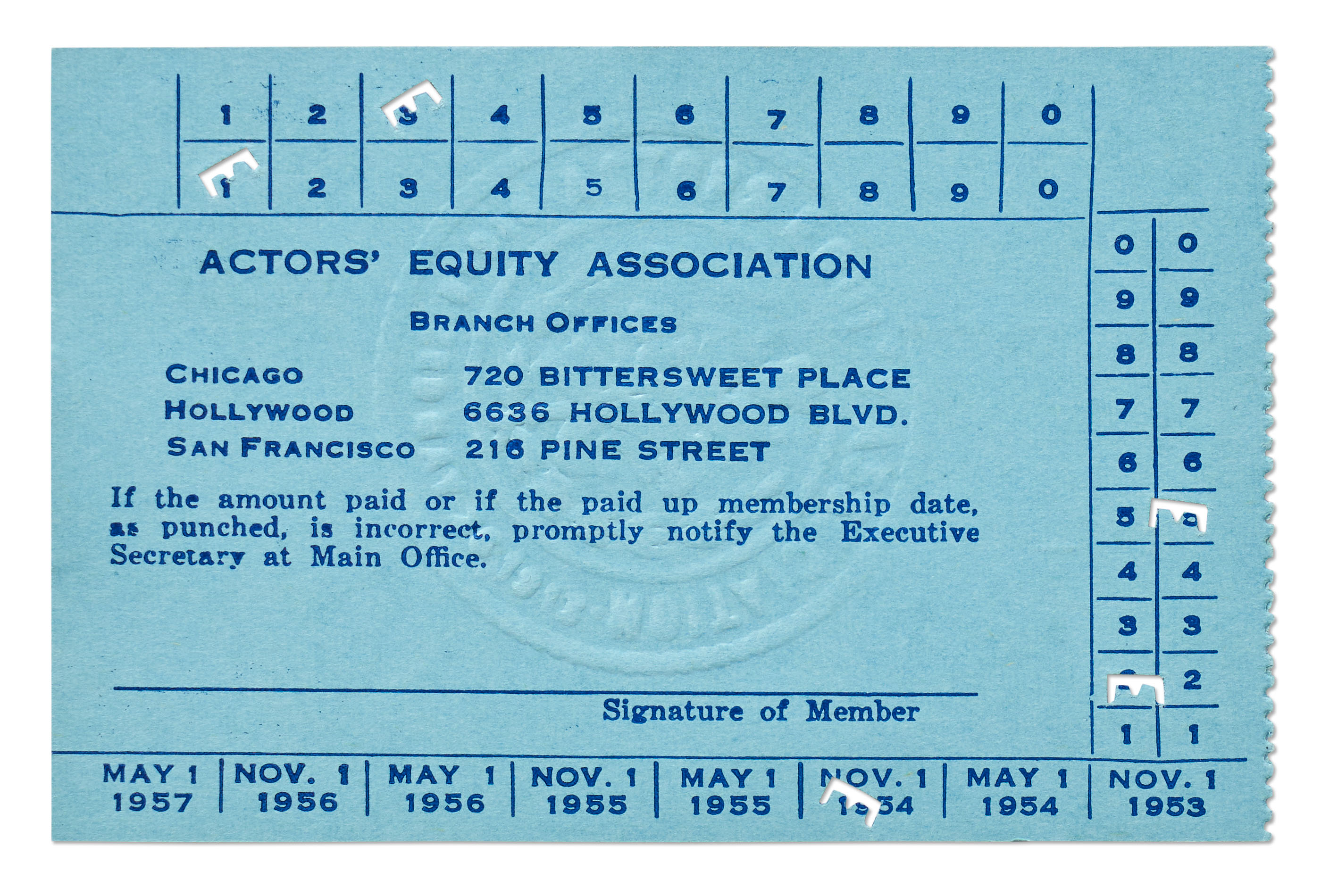 Lot Detail James Dean s Actor s Equity Association Card From 1954