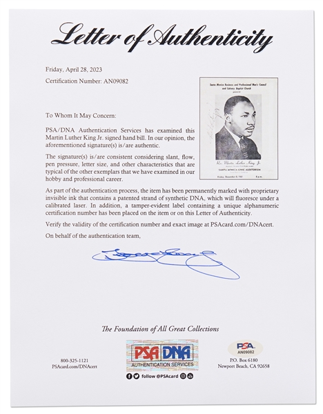 Martin Luther King Signed Civil Rights Handbill from 1961 -- Without Inscription -- With PSA/DNA COA