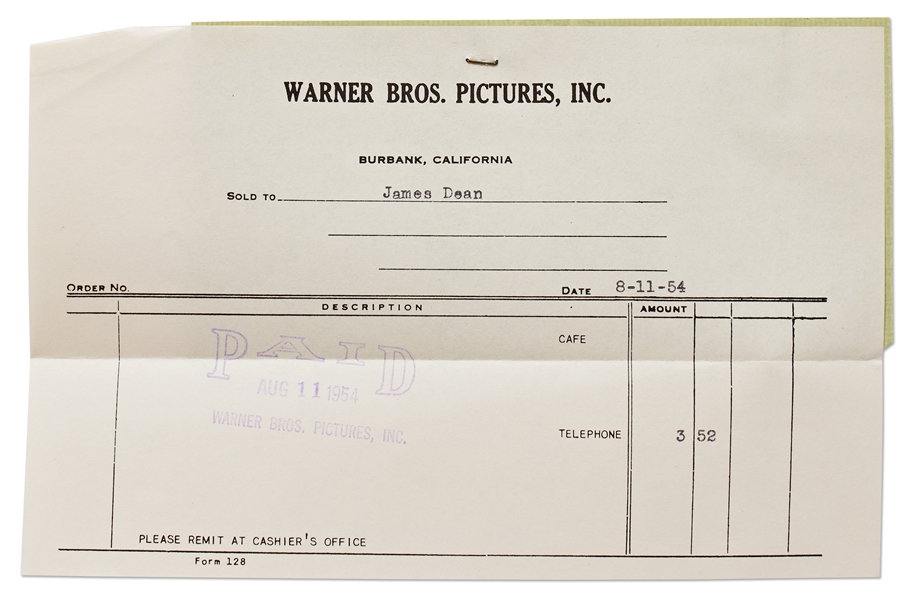 James Dean's Paycheck Stub from Warner Brothers for Filming ''East of Eden''
