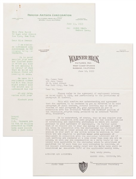 Letters from Warner Bros. and Famous Artists Regarding James Dean Doing Promotional Work for ''GIANT'' and His Other ''Photoplays''