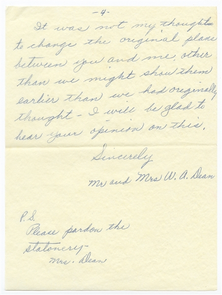 Letter from James Dean's Father and Stepmother After Dean's Death
