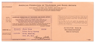 James Deans Temporary AFTRA Membership Card
